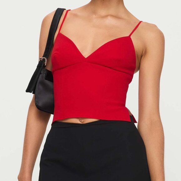 Princess Polly Sculpture Top sz 4 Red V-neckline Hook Eye Back Fastening Crop - Picture 3 of 9